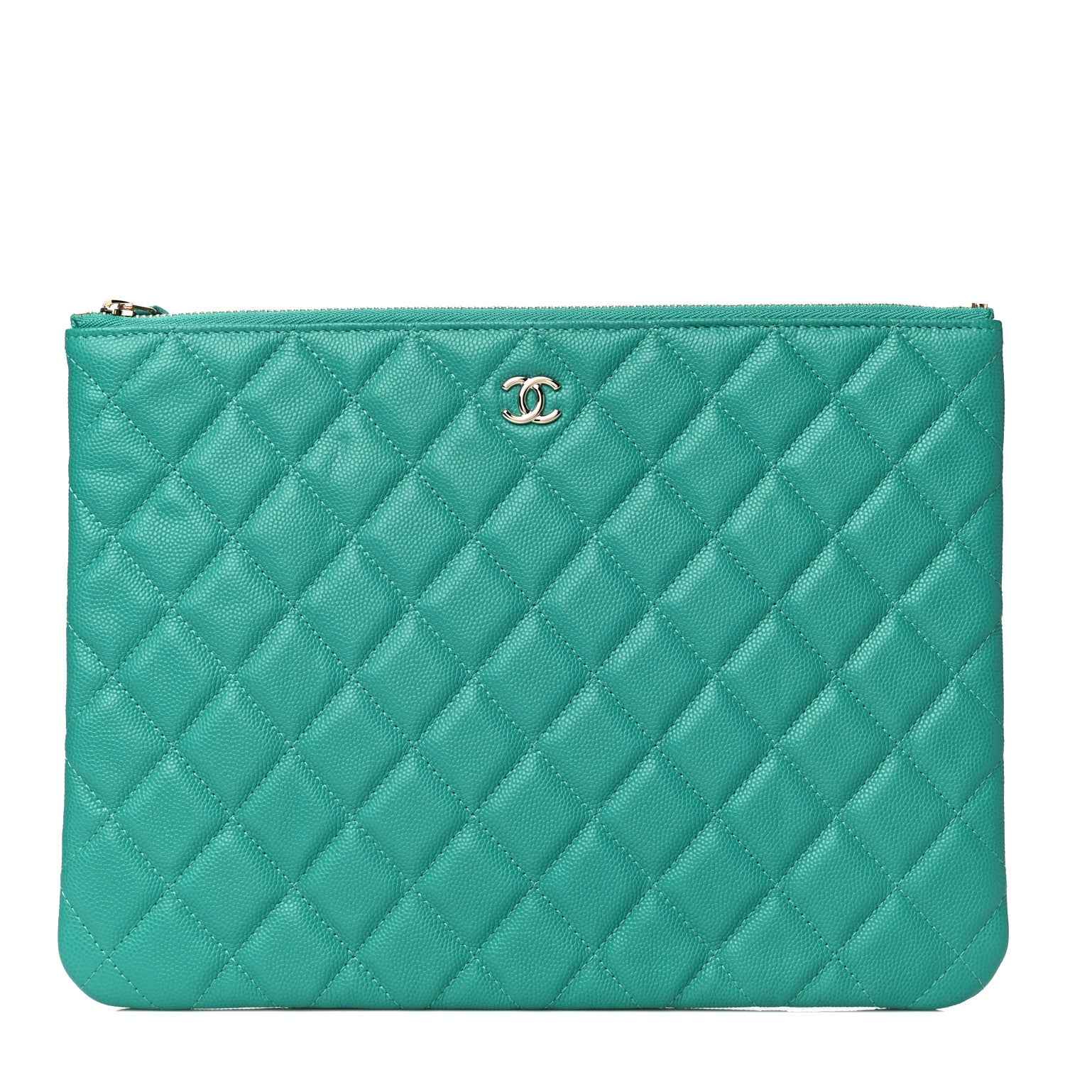 Chanel Caviar Quilted Medium Cosmetic Case Turquoise 1 of 10