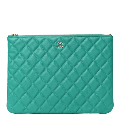 Chanel Caviar Quilted Medium Cosmetic Case Turquoise 1 of 10