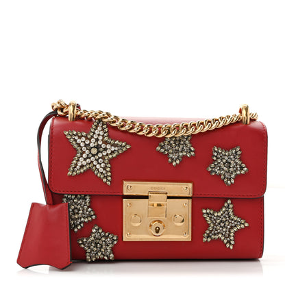 Gucci Calfskin Crystal Star Embroidered Small Padlock Shoulder Bag Hibiscus Red 1 of 15