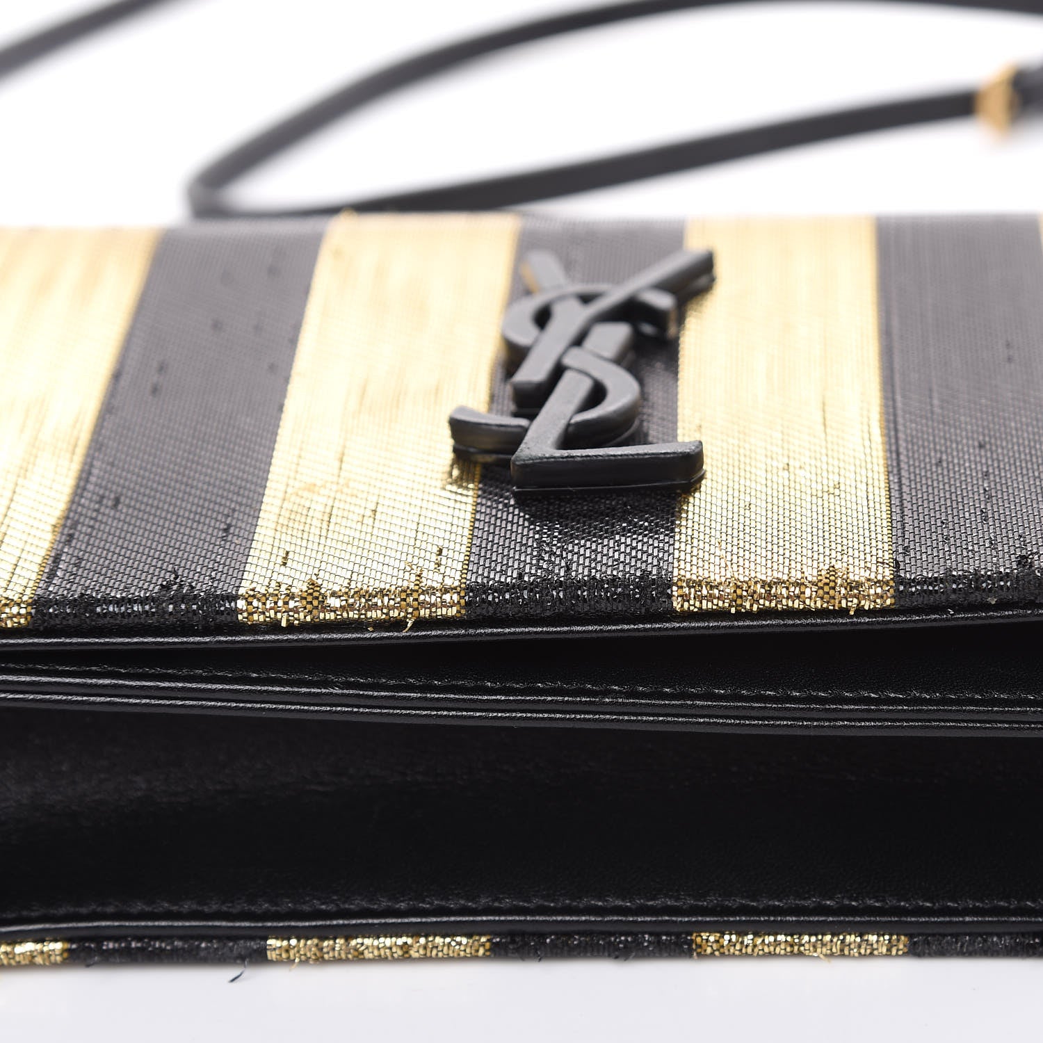 Saint Laurent Metallic Calfskin Striped Small Monogram Kate Satchel Black Gold 9 of 13
