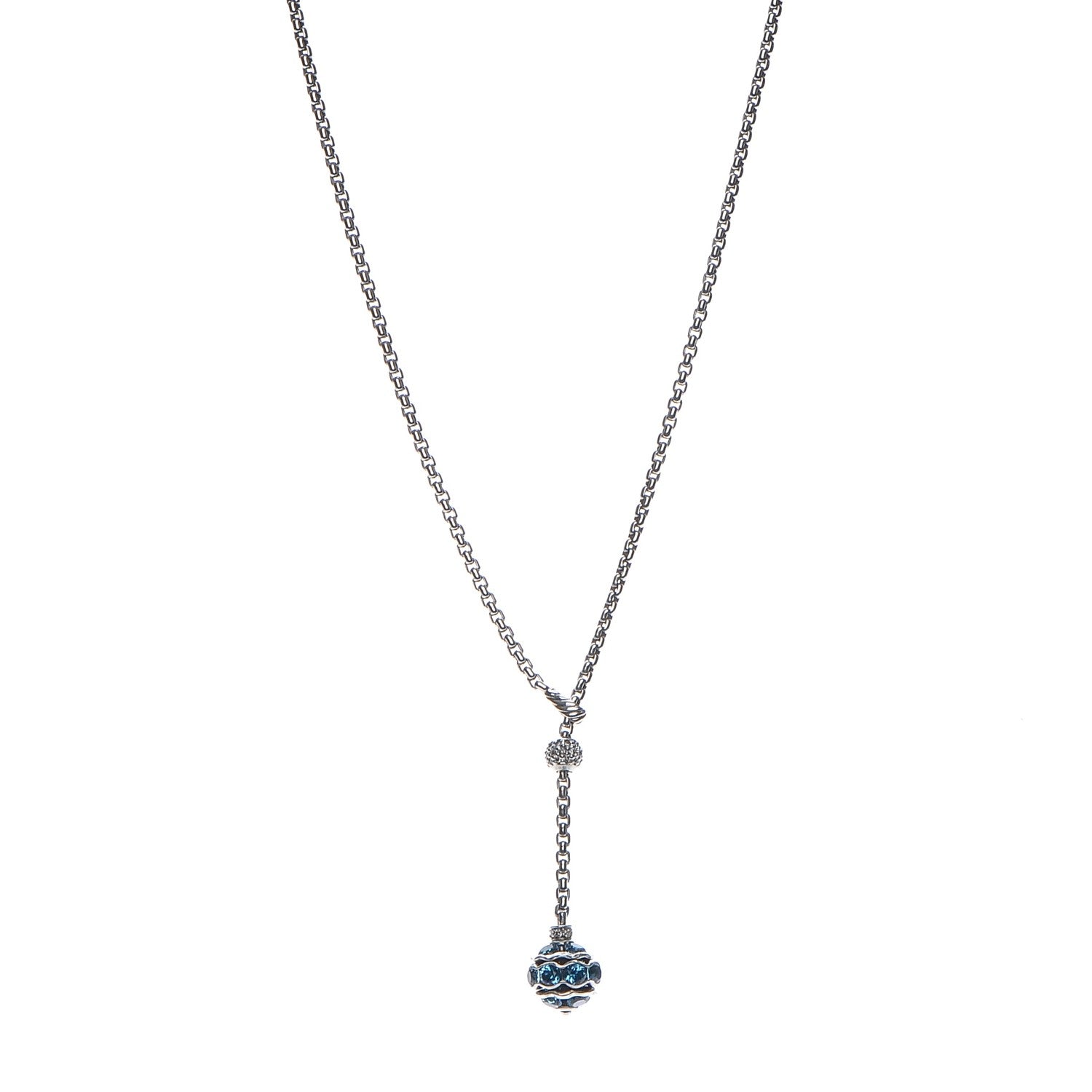 David Yurman Sterling Silver Diamond Blue Topaz Lariat Drop Necklace 1 of 5