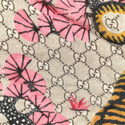 Gucci Modal Silk GG Monogram Supreme Tiger Square Shawl Rope Pink 2 of 3