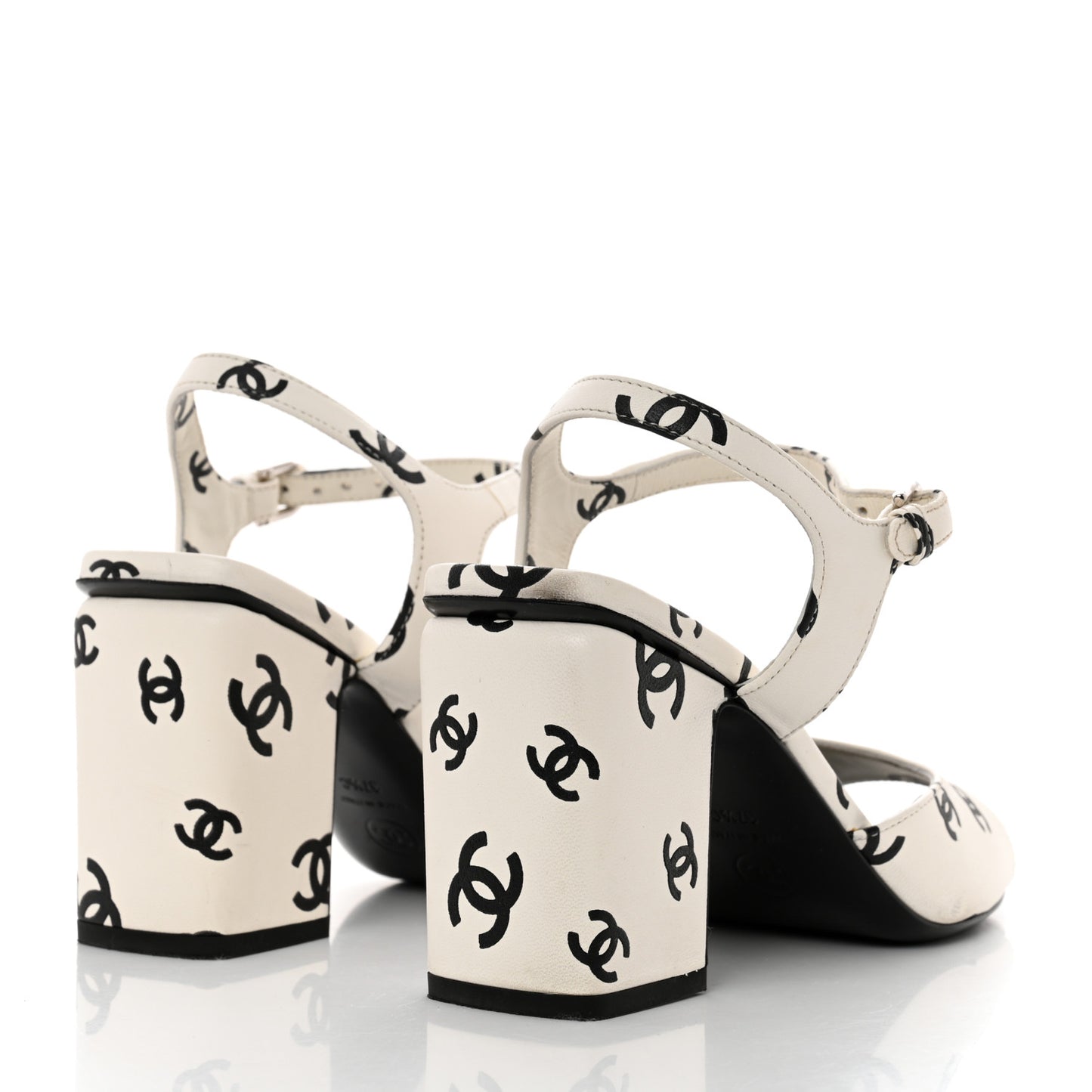Lambskin Printed Coco Beach Sandals 40 White Black
