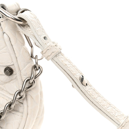 Balenciaga Extra Supple Calfskin Crocodile Embossed Le Cagole Mini Purse With Chain White 17 of 18