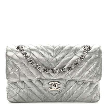 Chanel Metallic Crumpled Calfskin Chevron Quilted Mini Rectangular Flap Silver 1 of 9