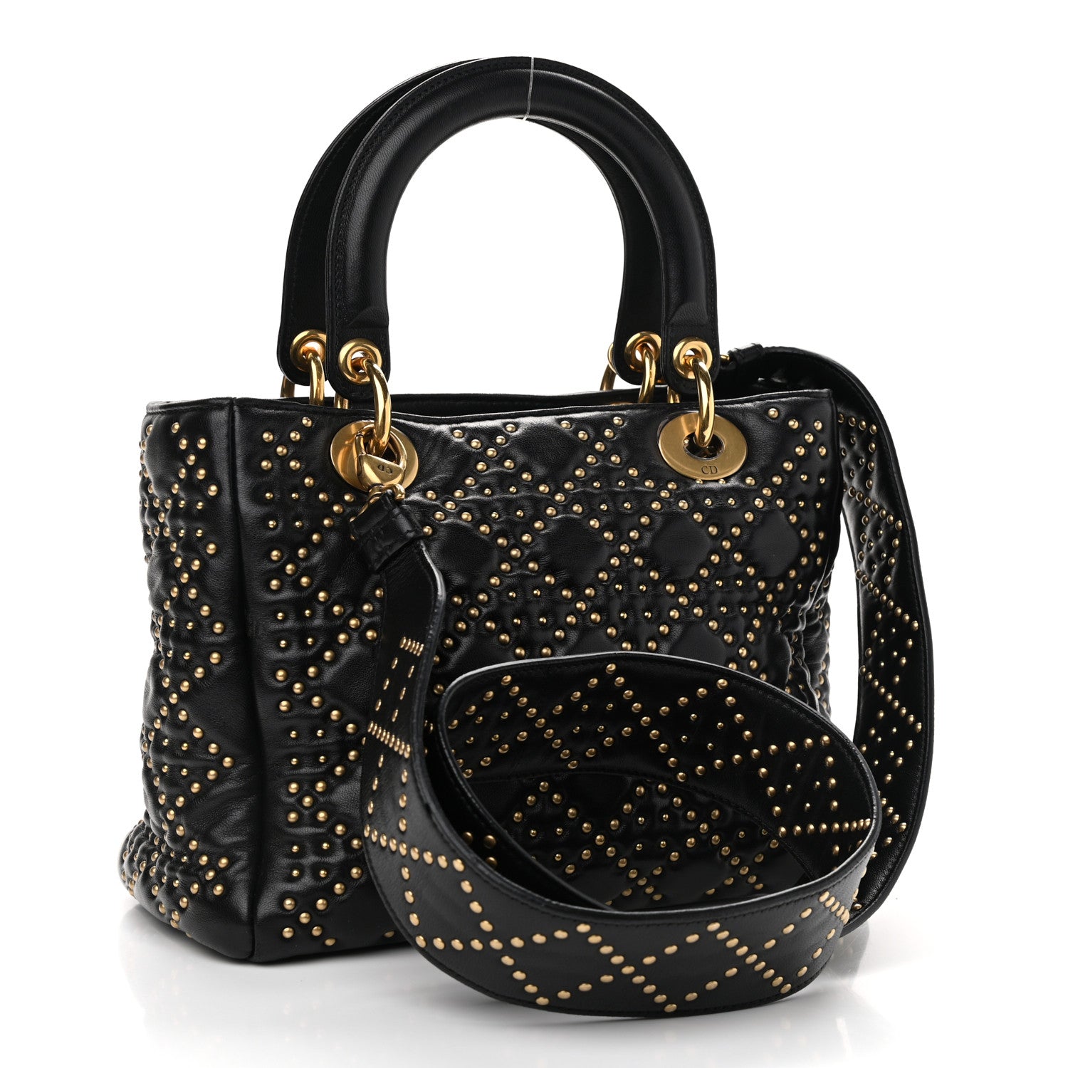 Christian Dior Lambskin Cannage Studded Medium Supple Lady Dior Black 3 of 11