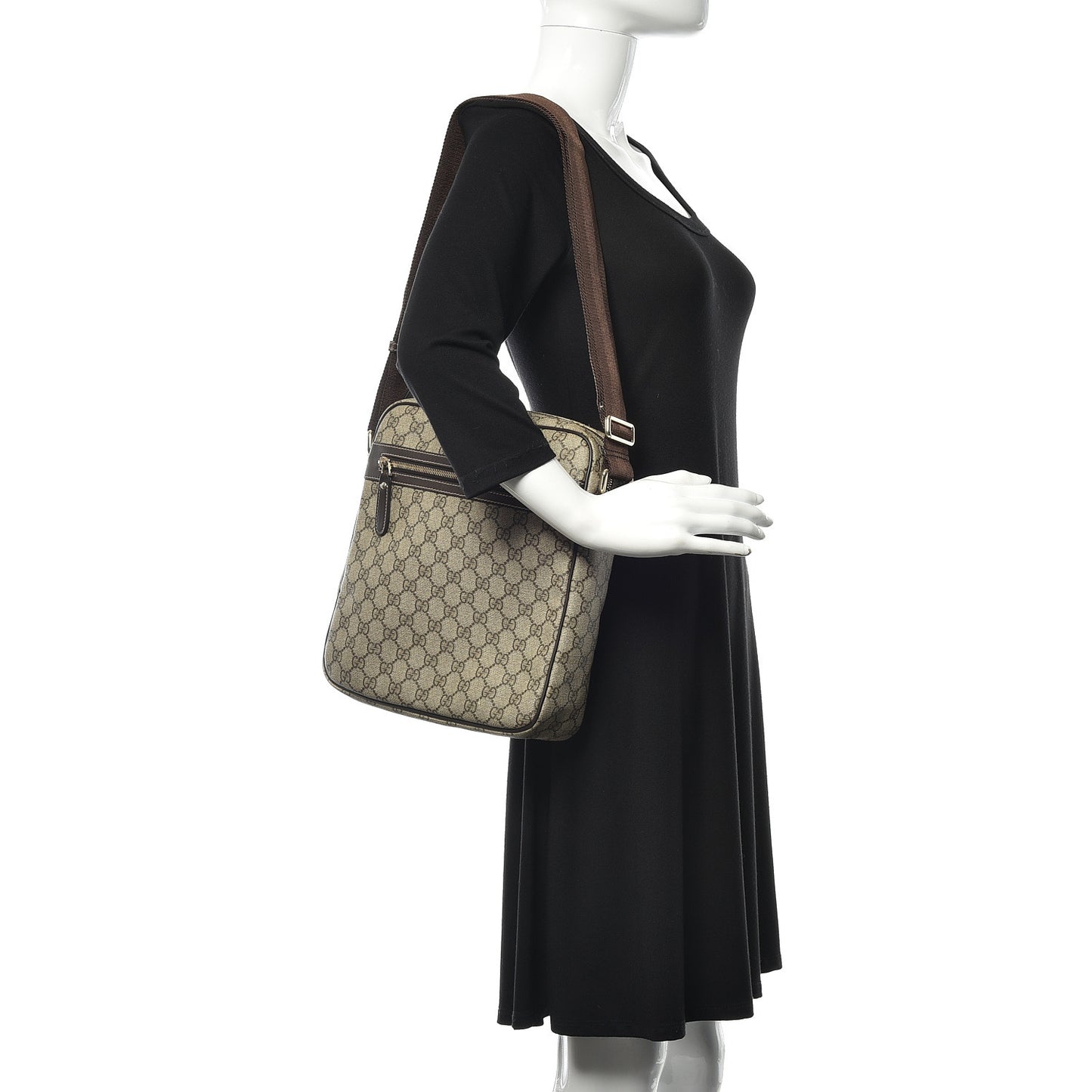 GG Plus Monogram Selleria Calfskin Medium Messenger Bag Beige Ebony Cocoa Dark Chocolate