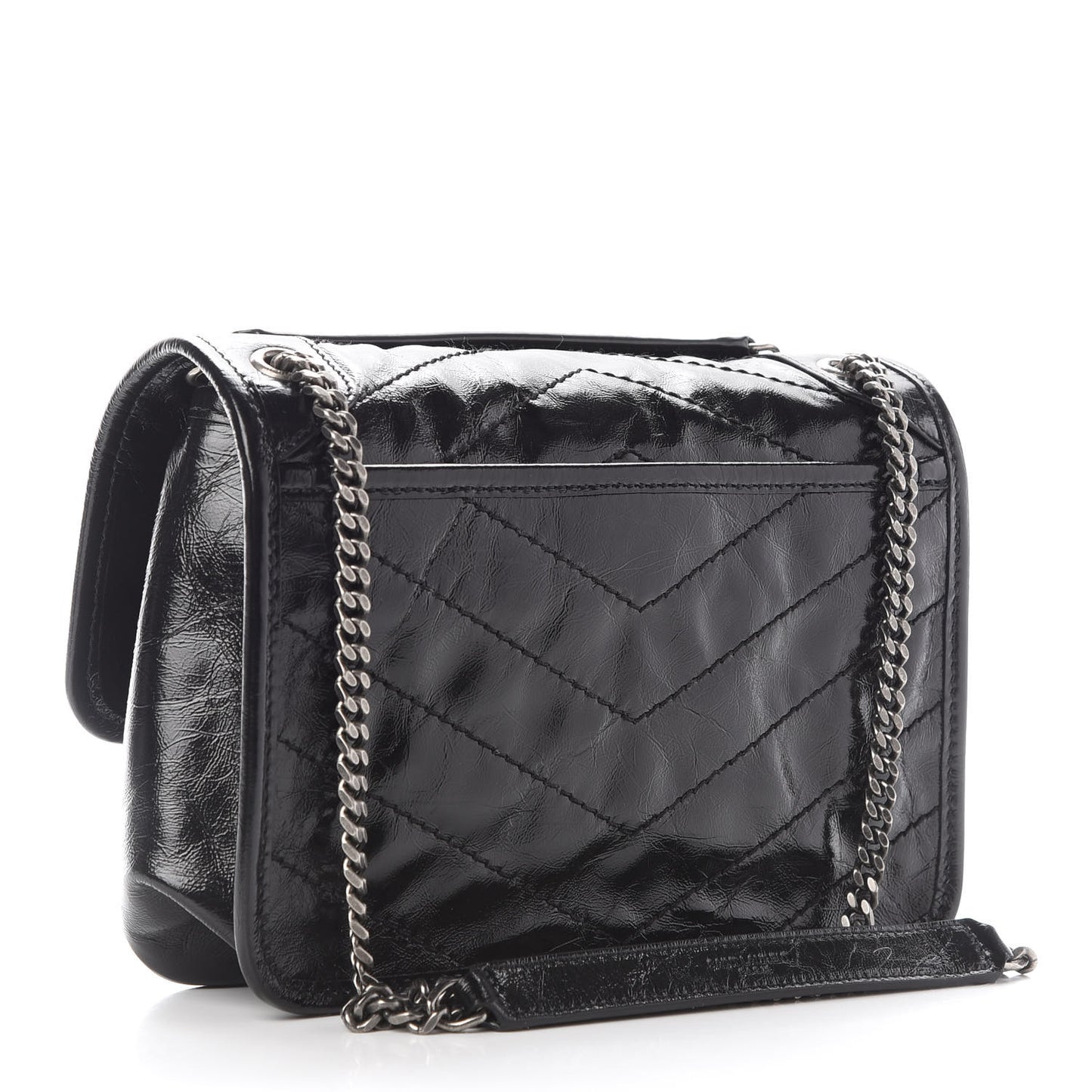 Crinkled Calfskin Matelasse Monogram Baby Niki Chain Satchel Black
