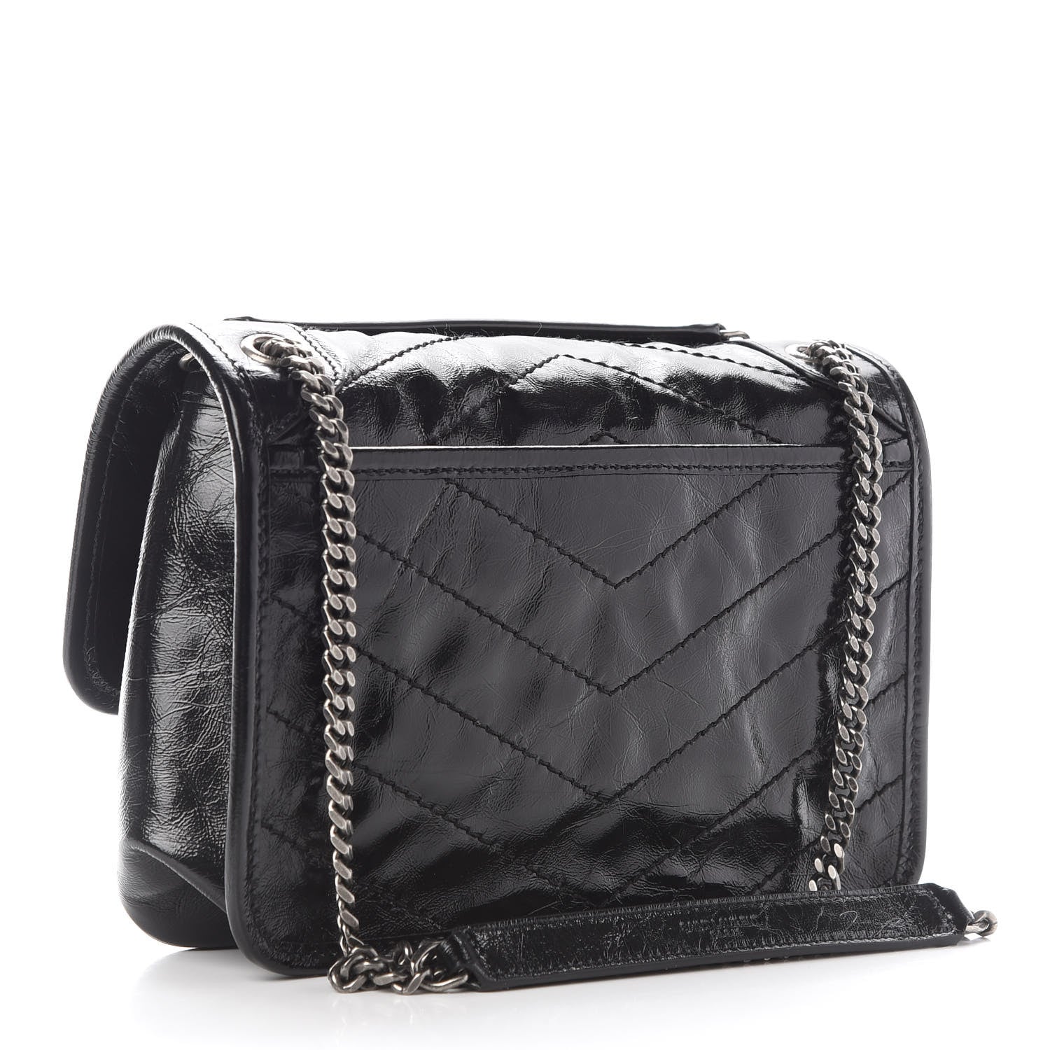 Saint Laurent Crinkled Calfskin Matelasse Monogram Baby Niki Chain Satchel Black 3 of 8
