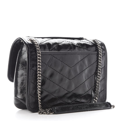 Saint Laurent Crinkled Calfskin Matelasse Monogram Baby Niki Chain Satchel Black 3 of 8