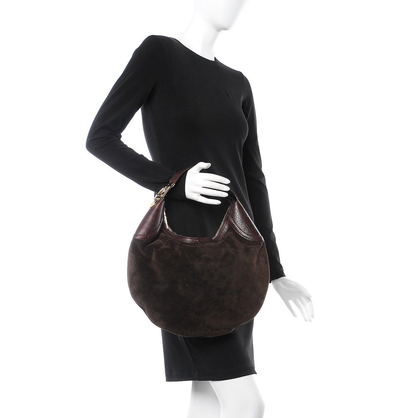 Suede Horsebit Embossed Glam Hobo Dark Brown