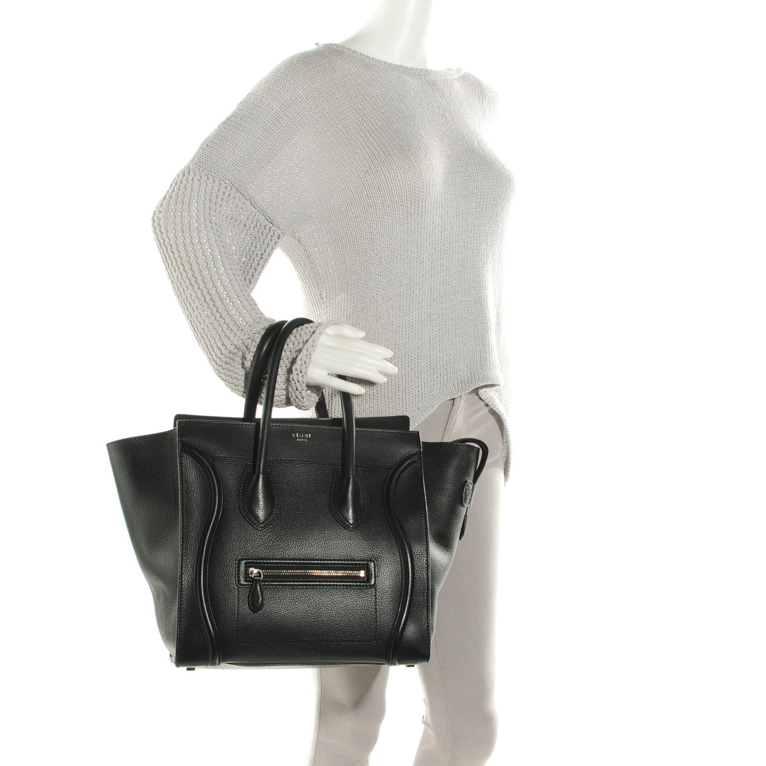 Celine Drummed Calfskin Mini Luggage Black 2 of 9