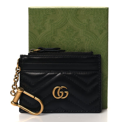 Gucci Calfskin Matelasse Chevron GG Marmont Key Case Card Holder Black 7 of 7