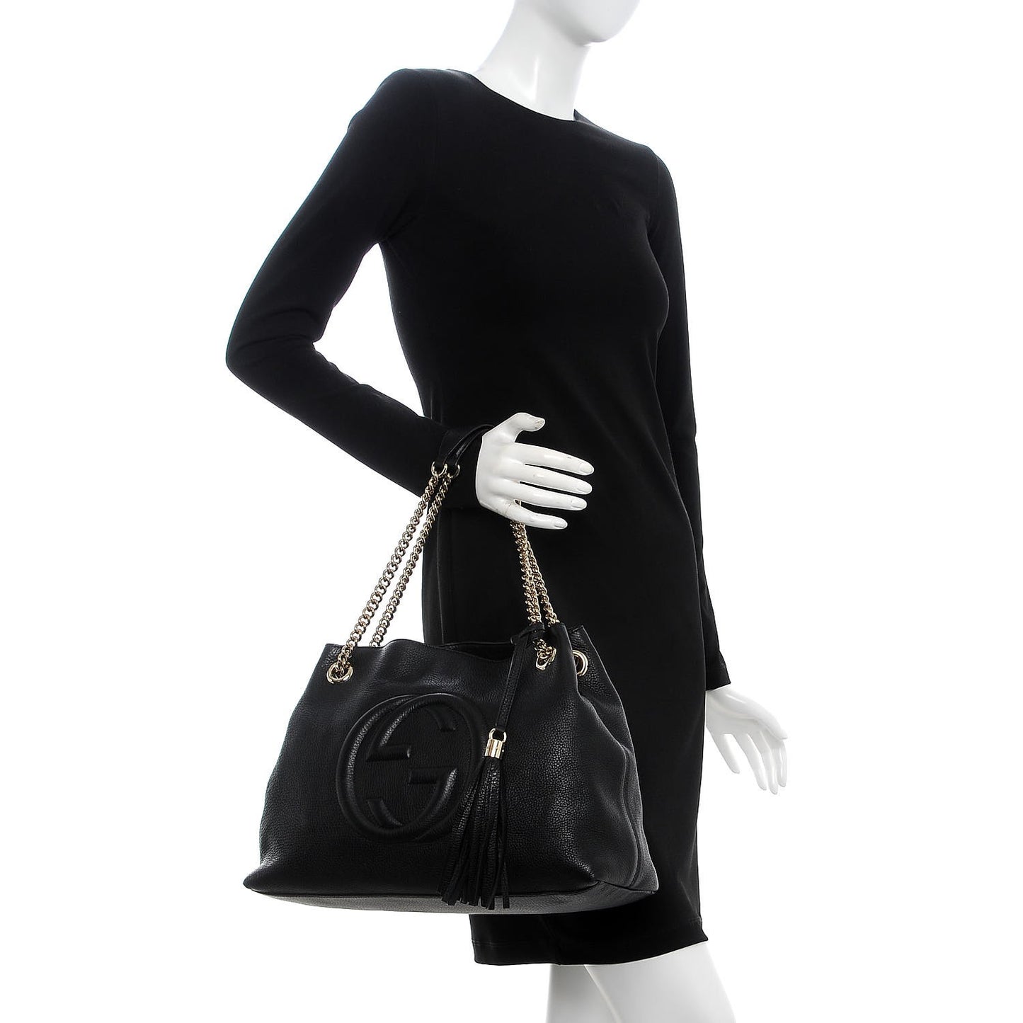 Pebbled Calfskin Medium Soho Chain Shoulder Bag Black