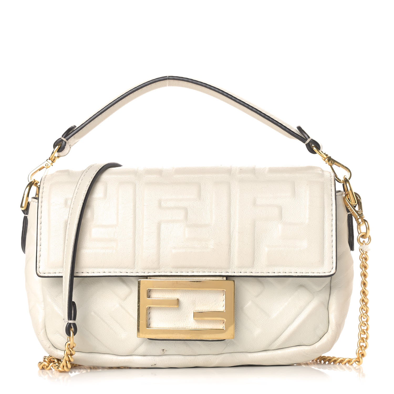 Fendi Nappa FF 1974 Embossed Mini Baguette White 1 of 13