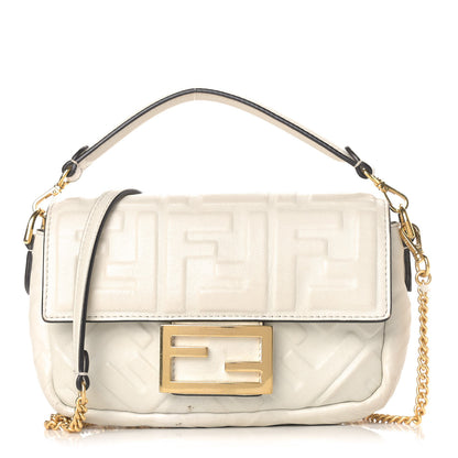 Fendi Nappa FF 1974 Embossed Mini Baguette White 1 of 13