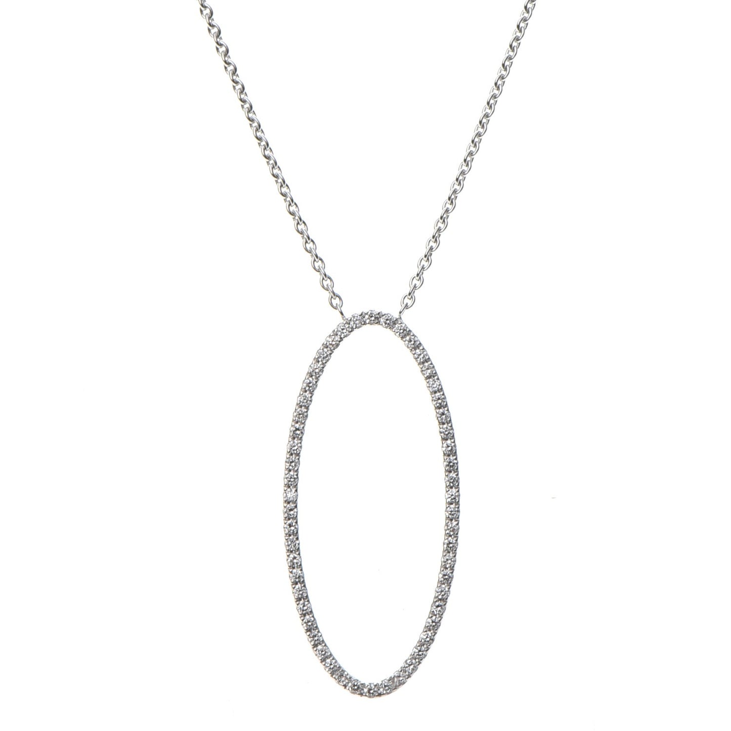 18K White Gold Diamond Metro Oval Pendant Necklace