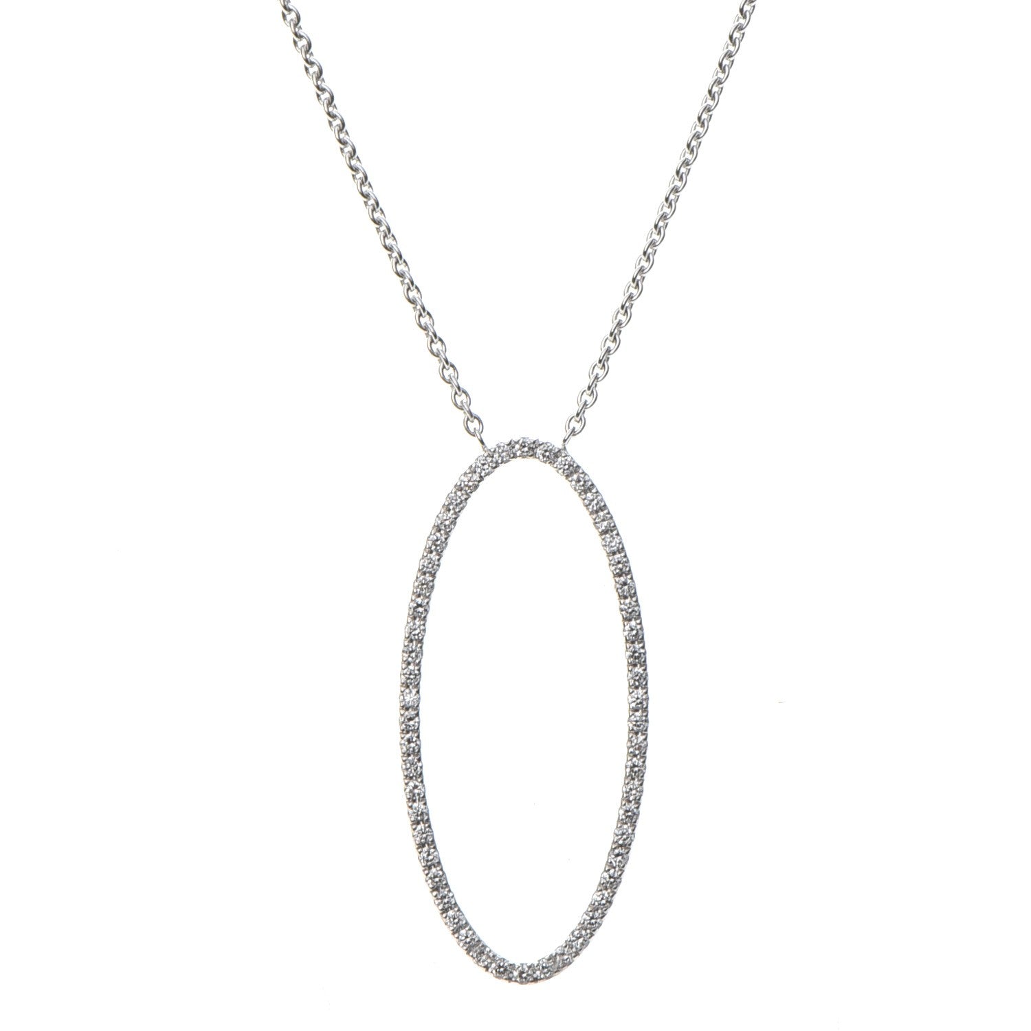 Tiffany 18K White Gold Diamond Metro Oval Pendant Necklace 3 of 8