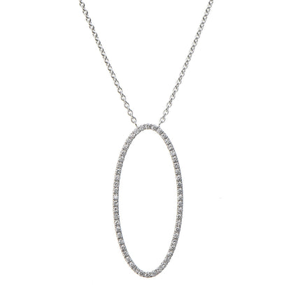 Tiffany 18K White Gold Diamond Metro Oval Pendant Necklace 3 of 8