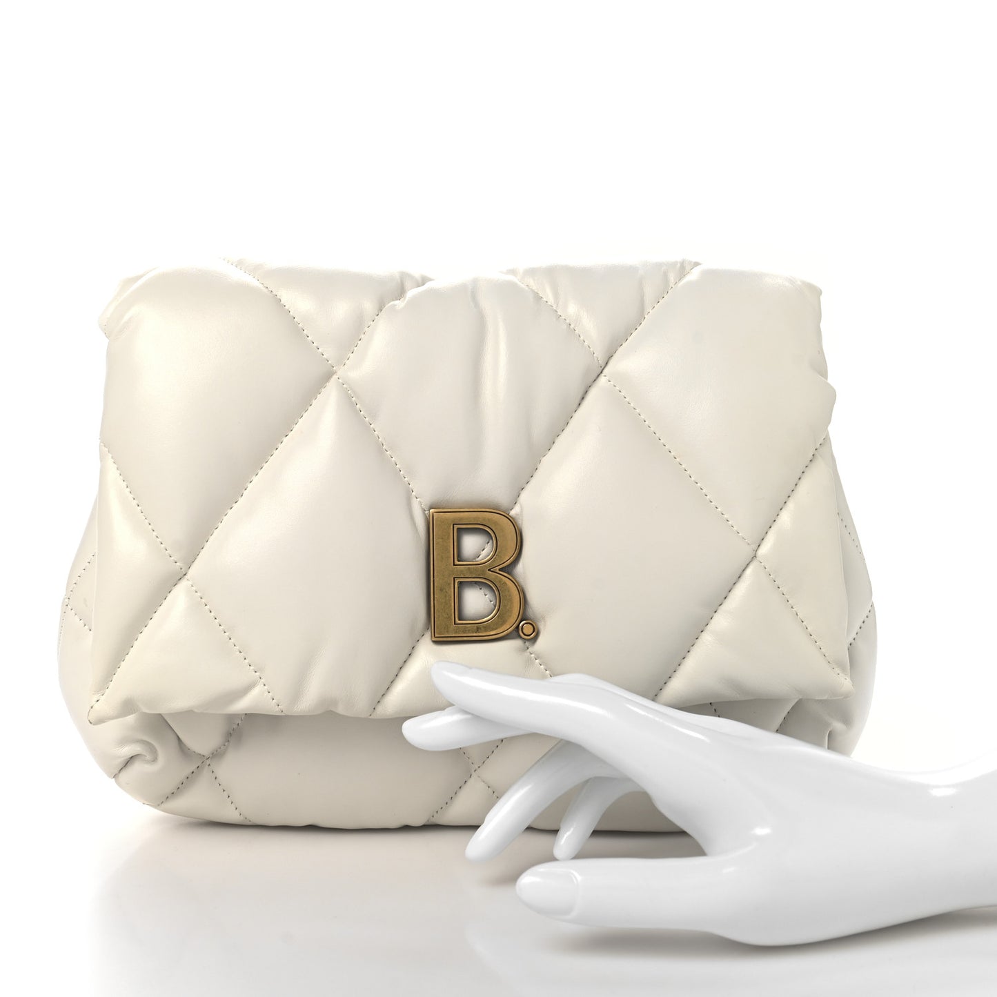 Nappa Calfskin Quilted Touch B Puffy Clutch White