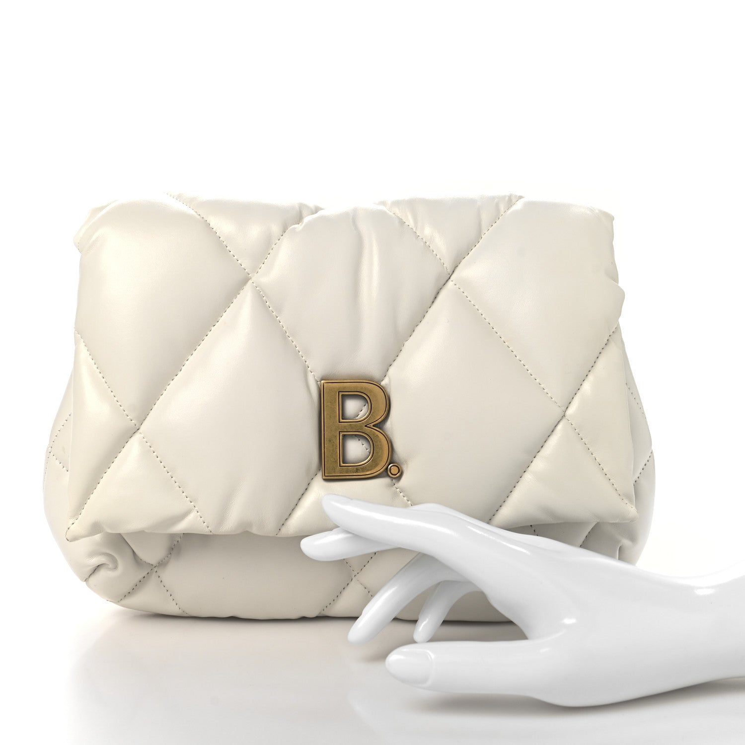 Balenciaga Nappa Calfskin Quilted Touch B Puffy Clutch White 2 of 8