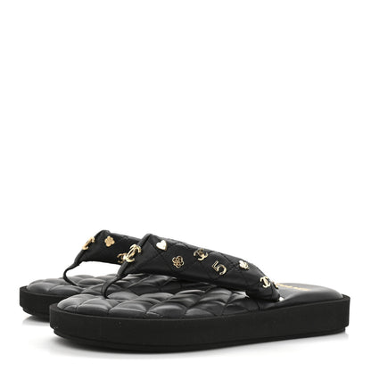 Chanel Lambskin Quilted Padded Charms Thong Sandals 36 Black 4 of 8