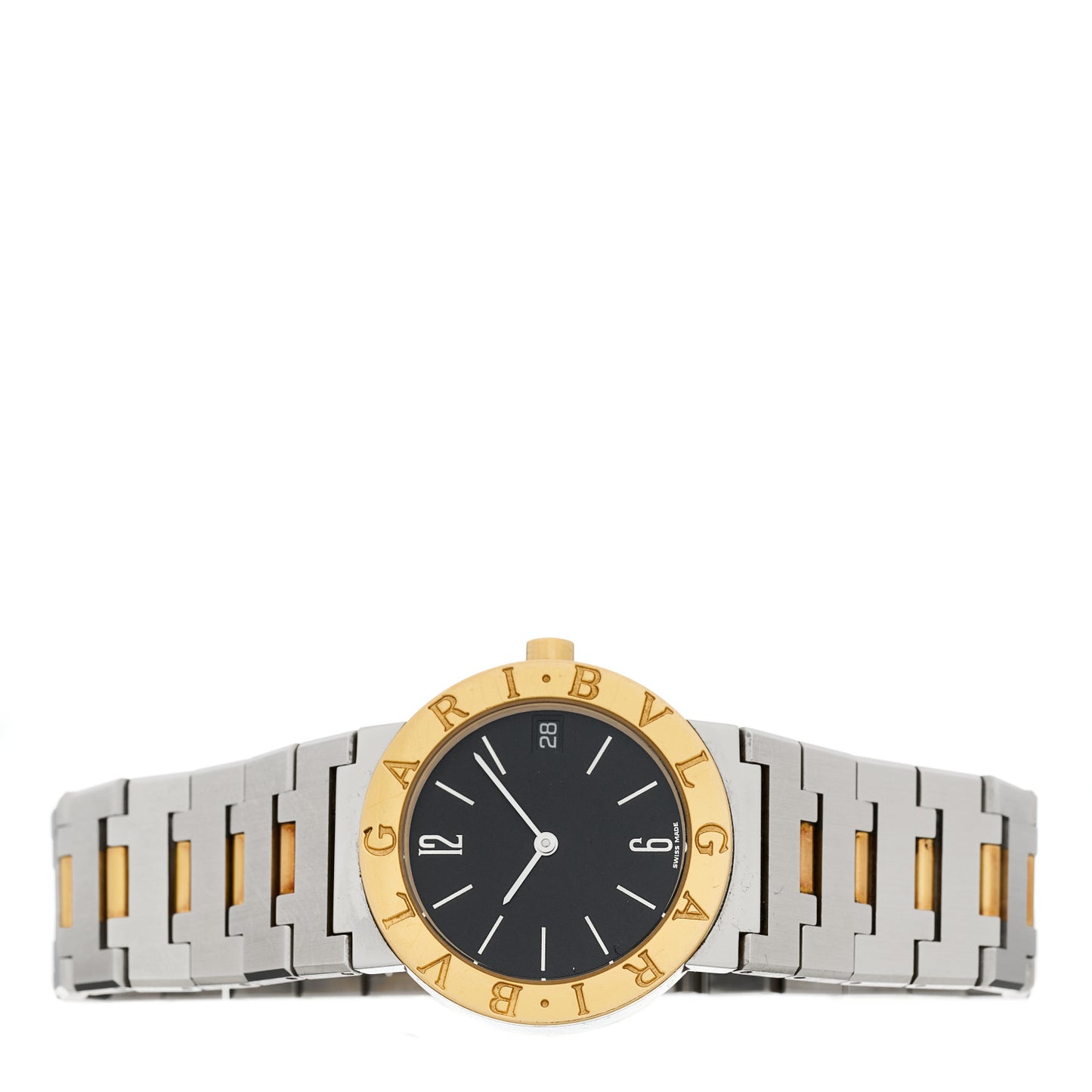 Stainless Steel 18K Yellow Gold 30mm Quartz Watch Black