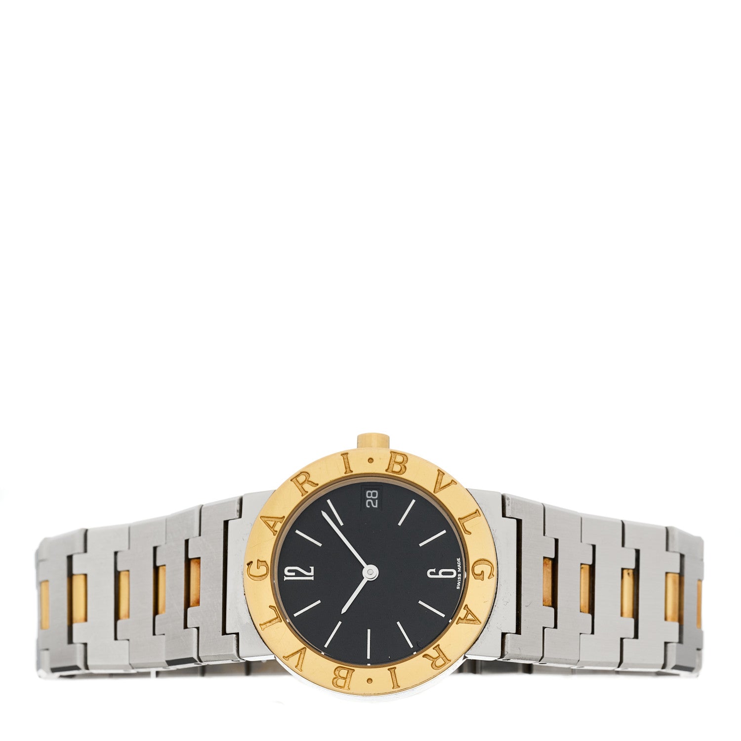 Bulgari Stainless Steel 18K Yellow Gold 30mm Quartz Watch Black 2 of 4