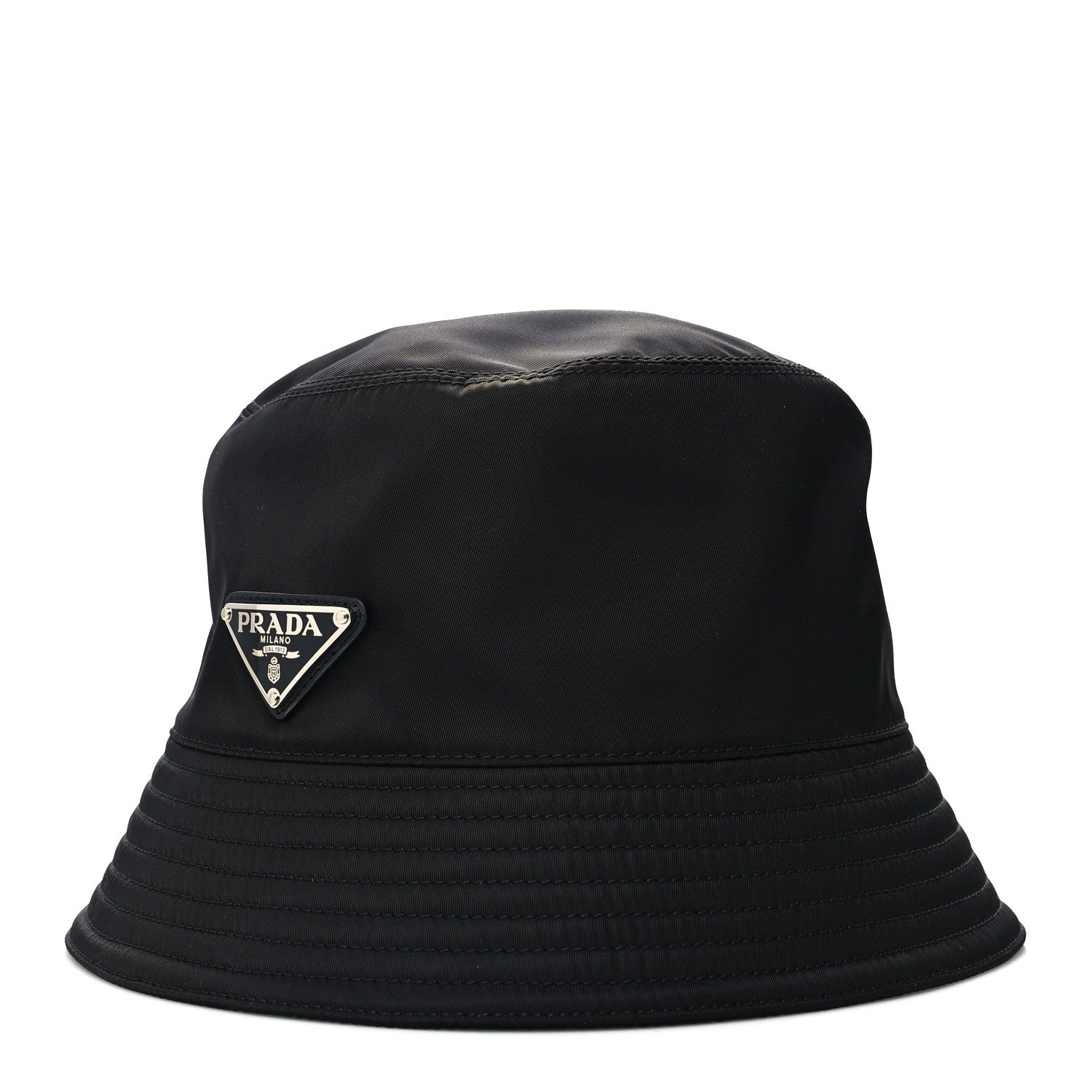 Prada Nylon Metal Triangle Logo Womens Bucket Hat M Black 1 of 8