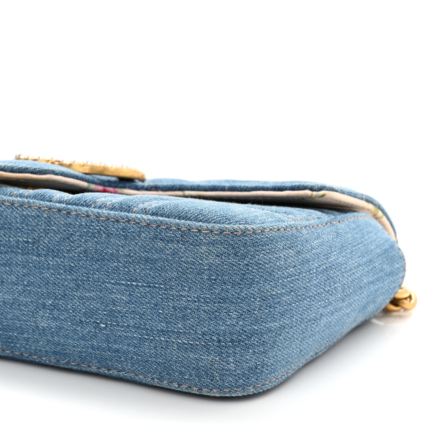 Denim Matelasse Mini Pearly GG Marmont Shoulder Bag Blue