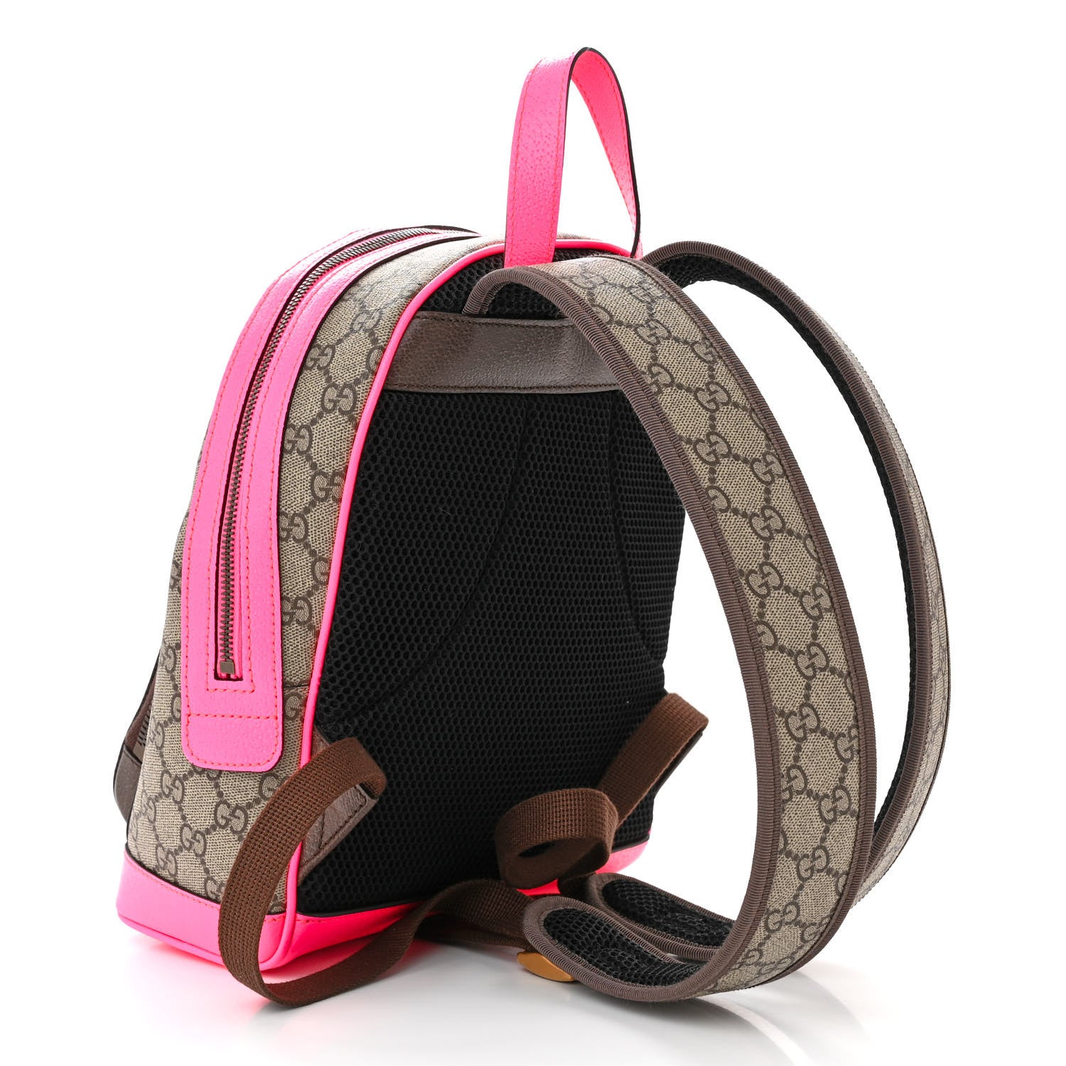 Gucci GG Supreme Monogram Textured Dollar Calfskin Web Small Ophidia Day Backpack Beige Ebony Fluorescent Fuchsia 3 of 10