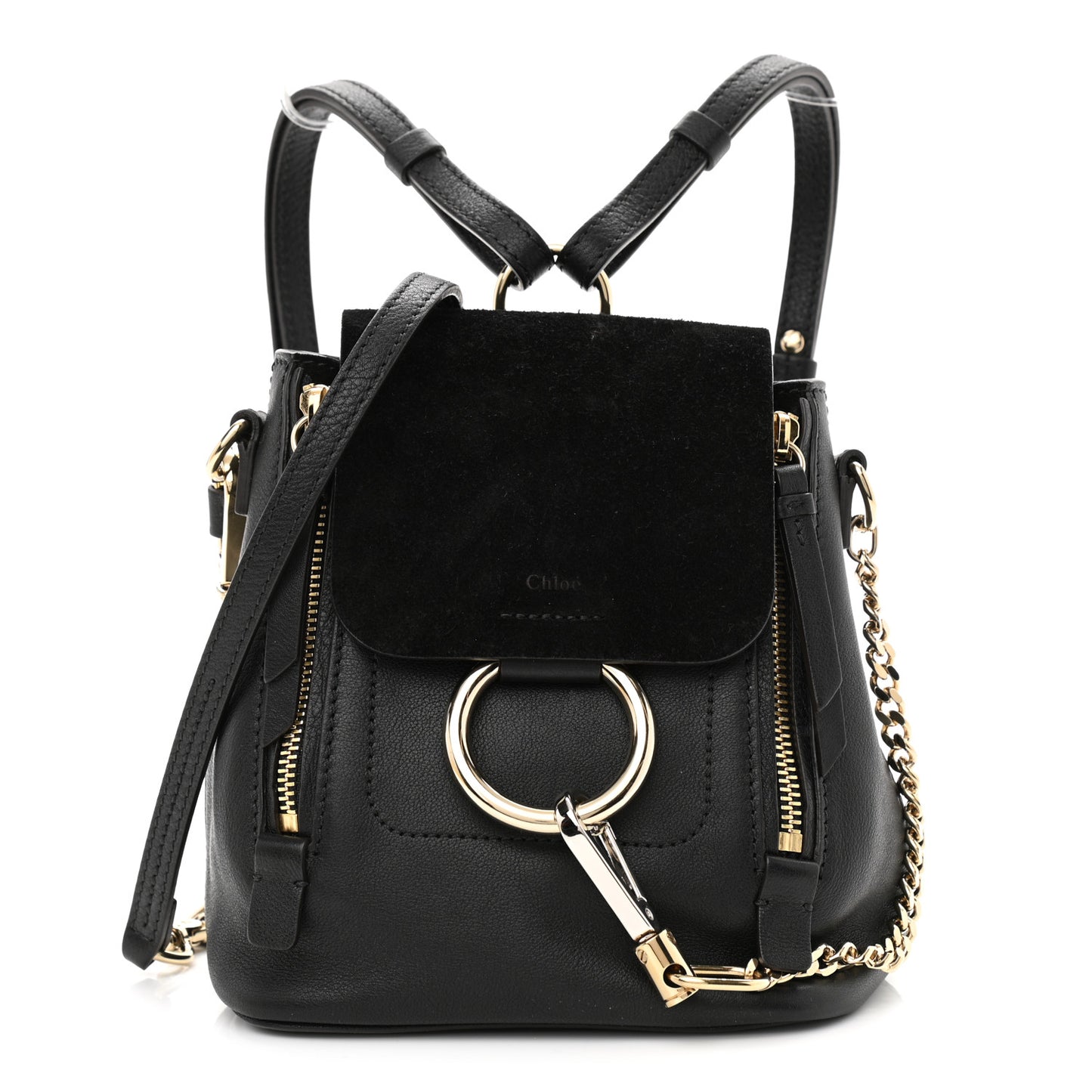 Suede Calfskin Mini Faye Backpack Black
