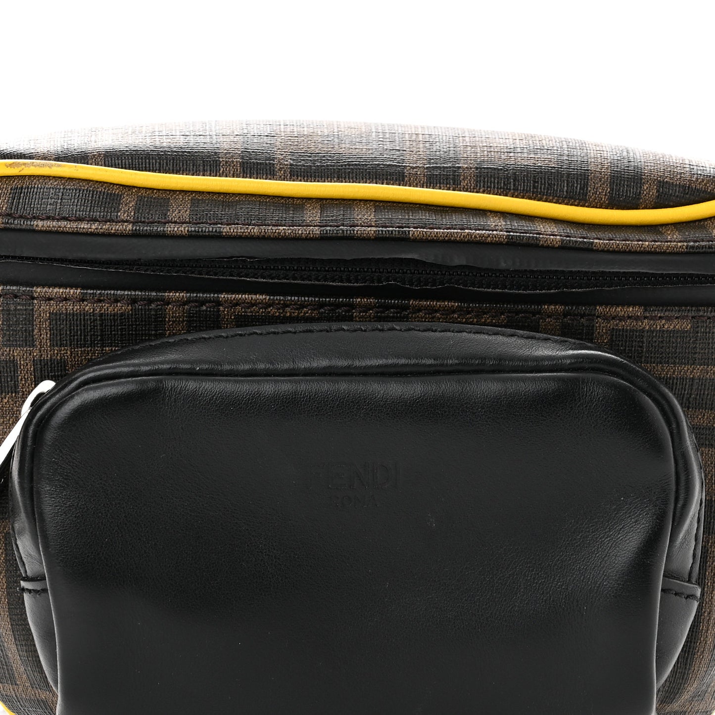 Glazed Fabric Vitello Century FF 1974 Pocket Belt Bag Mogano Panna Black Sunflower