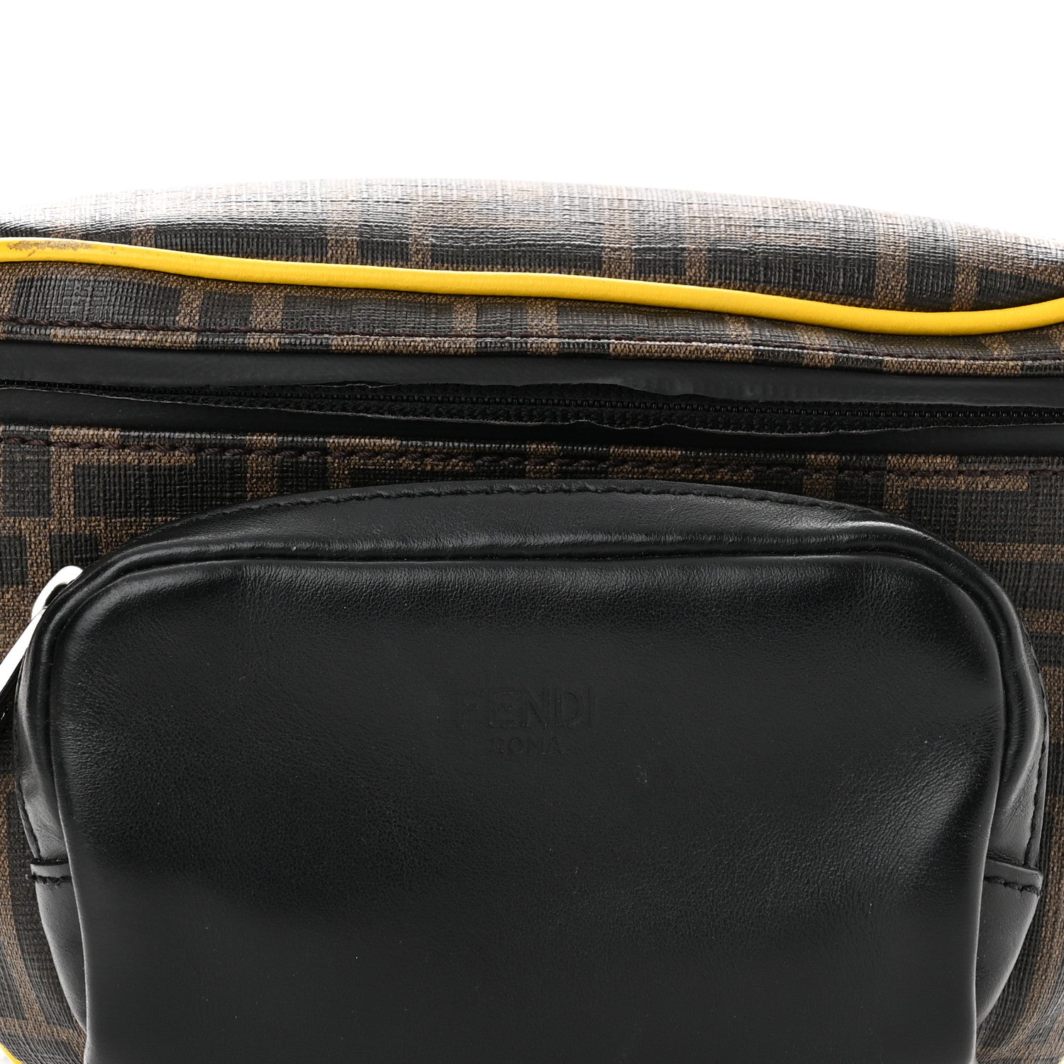Fendi Glazed Fabric Vitello Century FF 1974 Pocket Belt Bag Mogano Panna Black Sunflower 8 of 10