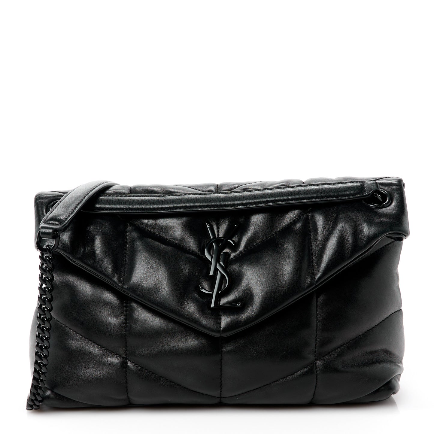 Lambskin Quilted Monogram Monochrome Small Loulou Puffer Chain Satchel Black