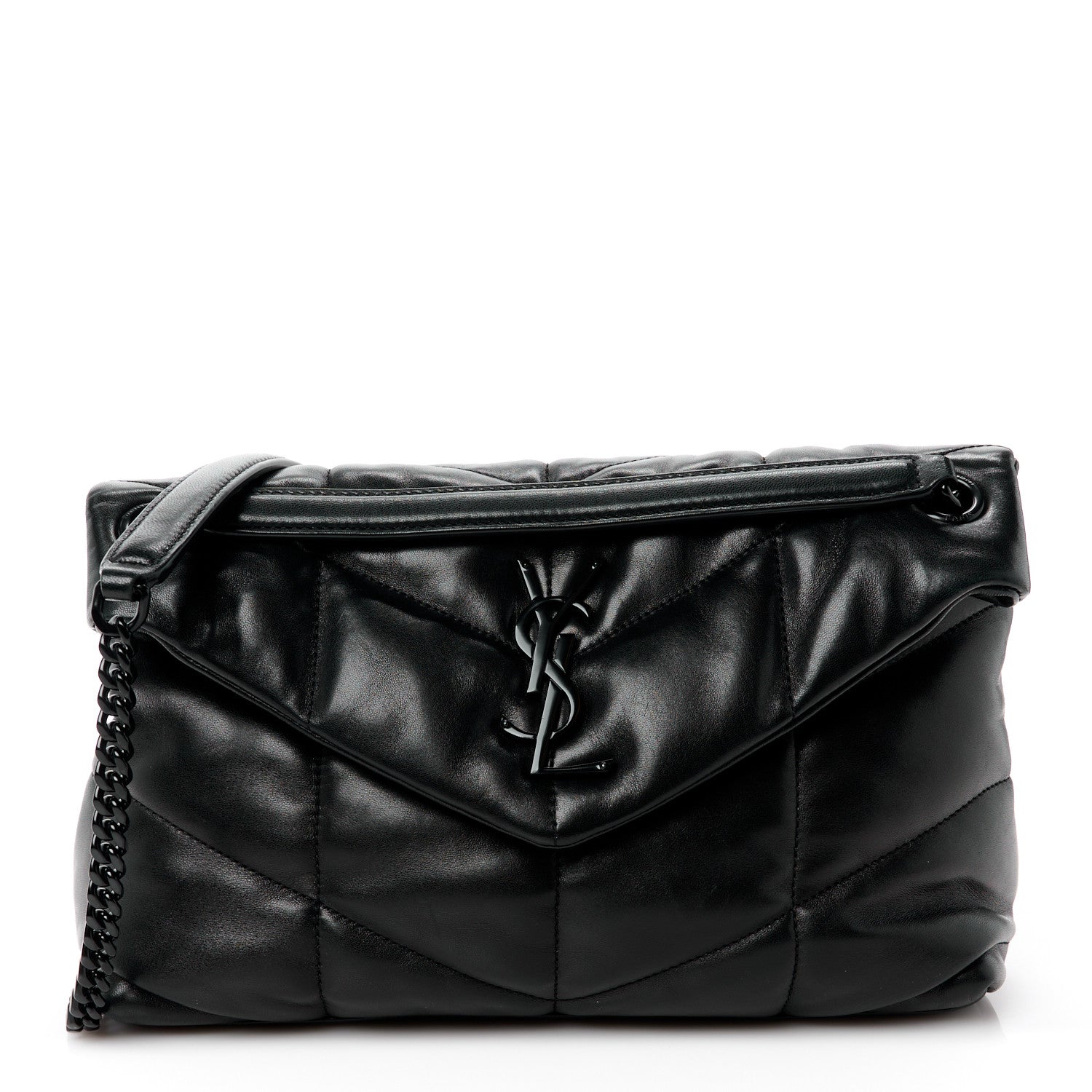 Saint Laurent Lambskin Quilted Monogram Monochrome Small Loulou Puffer Chain Satchel Black 1 of 12