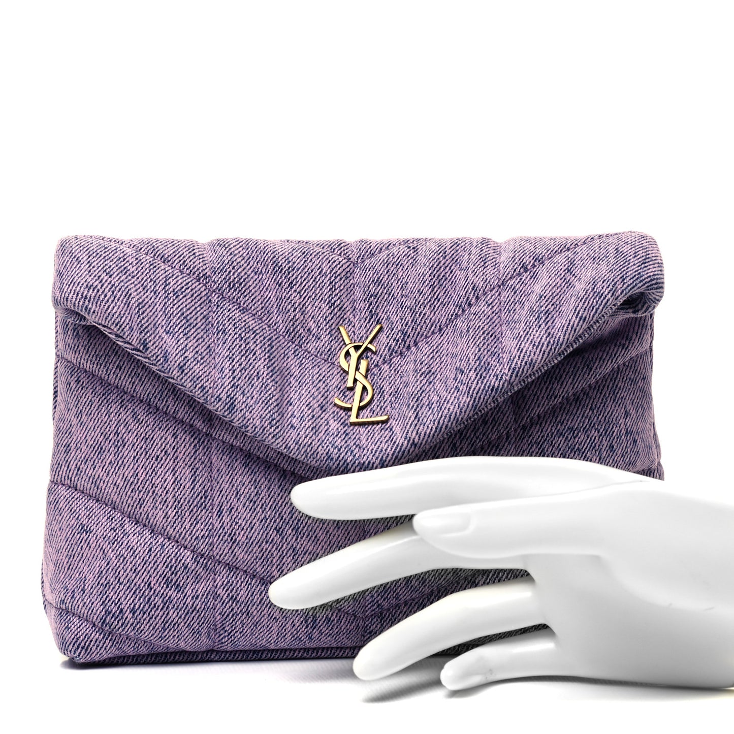 Denim Quilted Loulou Puffer Monogram Pouch Clutch Bleached Lilac