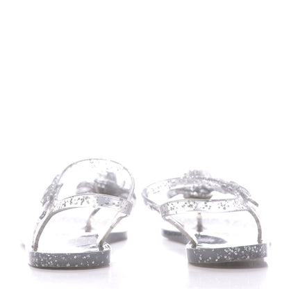 Chanel Jelly Camellia Glitter Thong Sandals 38 Silver 5 of 7