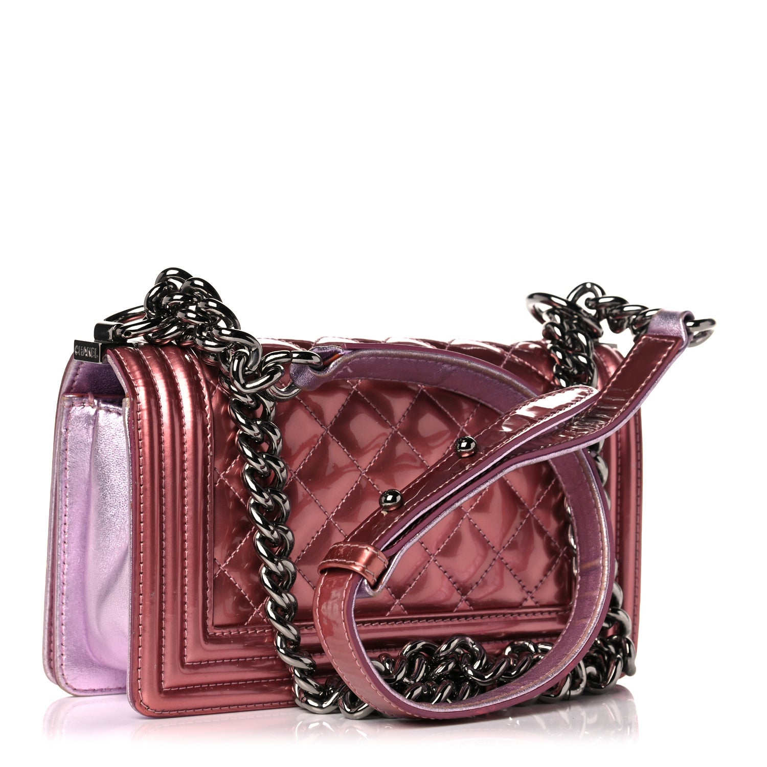 Chanel Metallic Patent Calfskin Quilted Small Boy Flap Pink 3 of 16