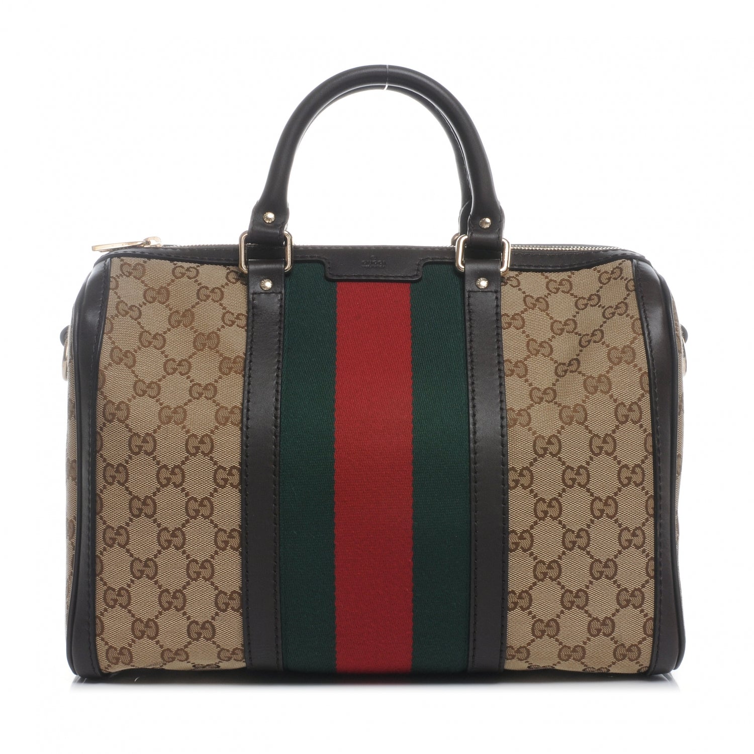 Gucci Monogram Selleria Calfskin Vintage Web Medium Boston Beige Ebony Cocoa 1 of 9