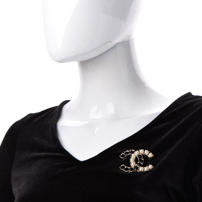 Chanel Crystal Pearl CC Dazzling Domino Brooch Gold Black 2 of 4