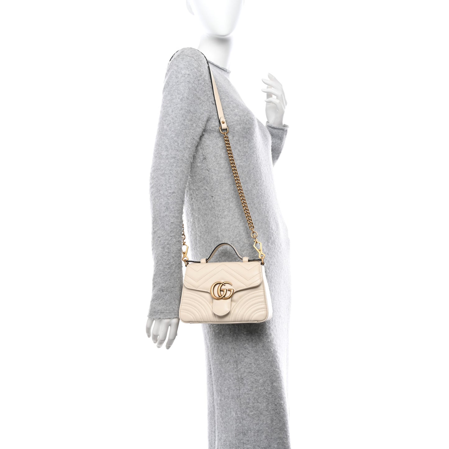 Calfskin Matelasse Mini GG Marmont Top Handle Shoulder Bag White