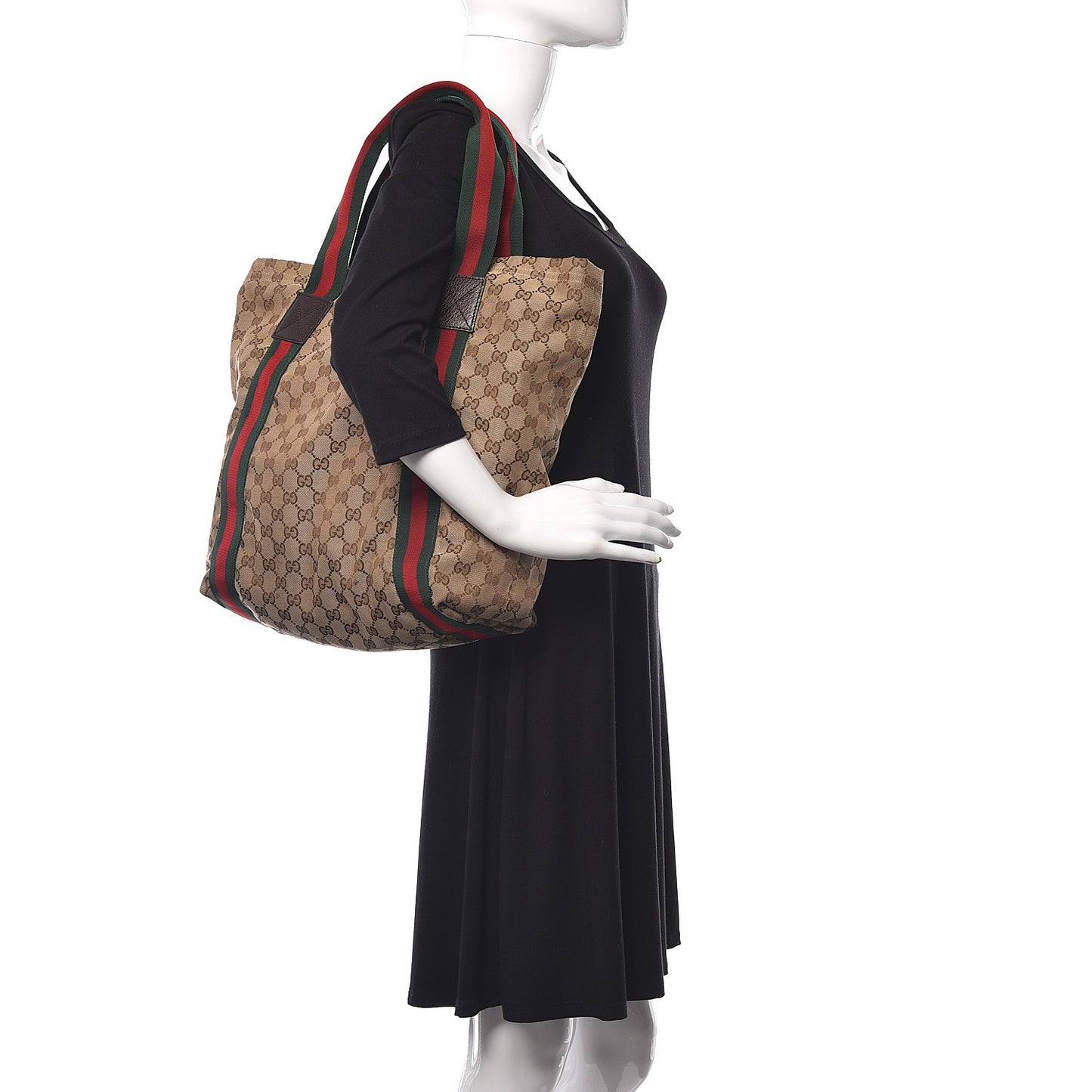GG Monogram Medium Web Handle Vertical Tote Dark Brown