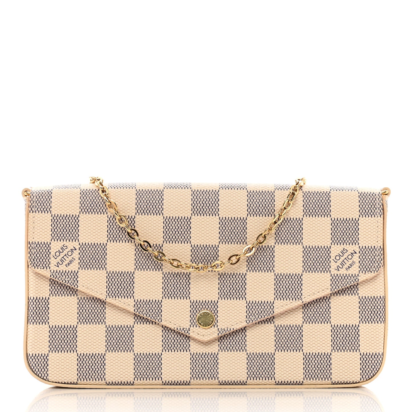 Damier Azur Pochette Felicie Chain Wallet Rose Ballerine