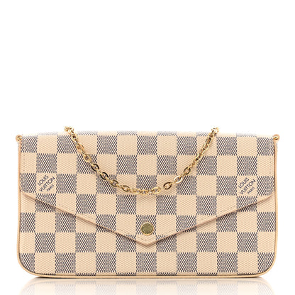 Louis Vuitton Damier Azur Pochette Felicie Chain Wallet Rose Ballerine 1 of 8