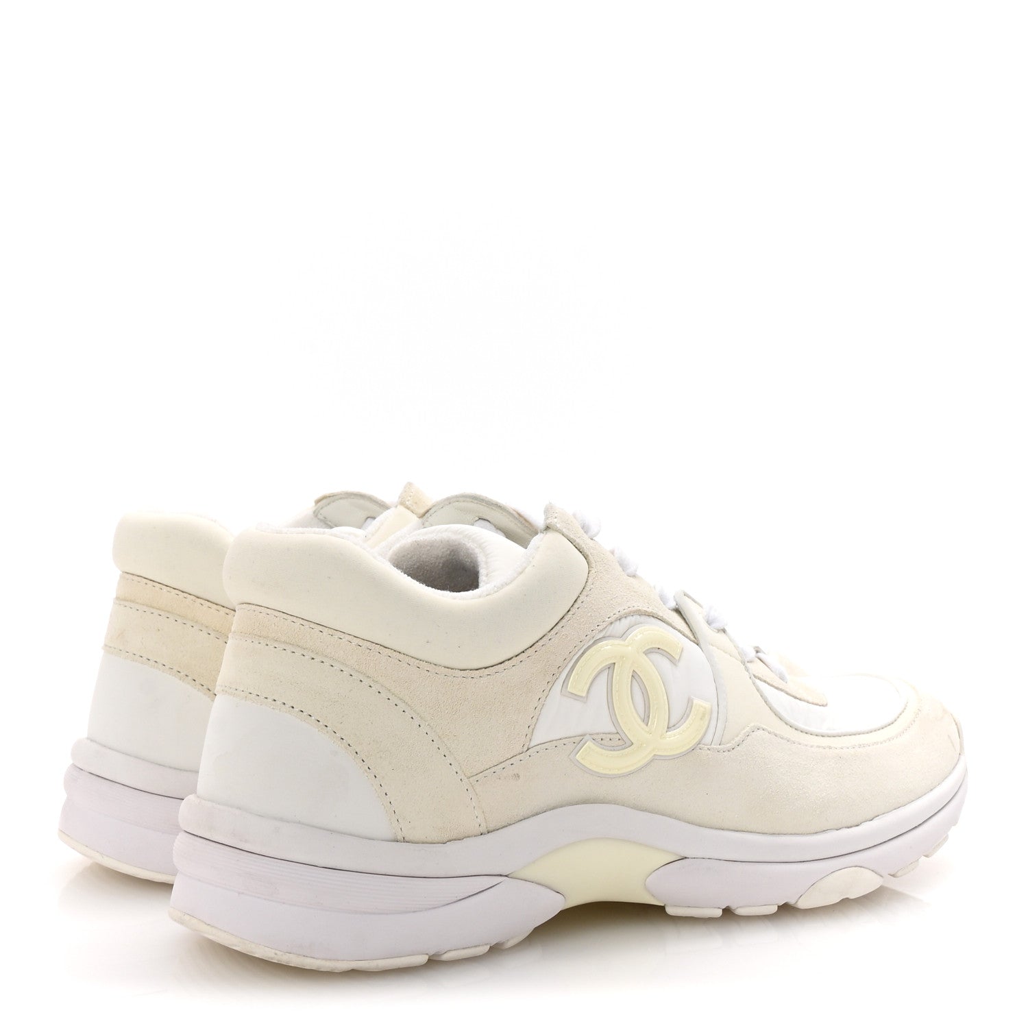 Chanel Suede Calfskin Fabric CC Sneakers 38 White 5 of 9