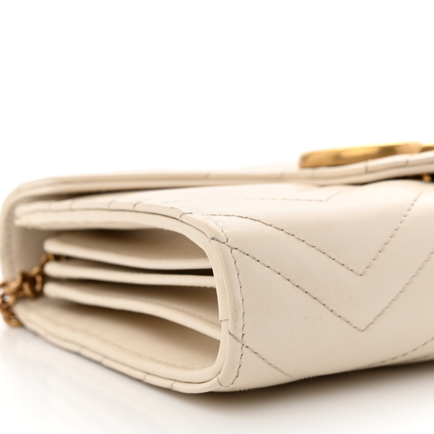 Gucci Calfskin Matelasse Mini GG Marmont Chain Wallet Mystic White 9 of 11
