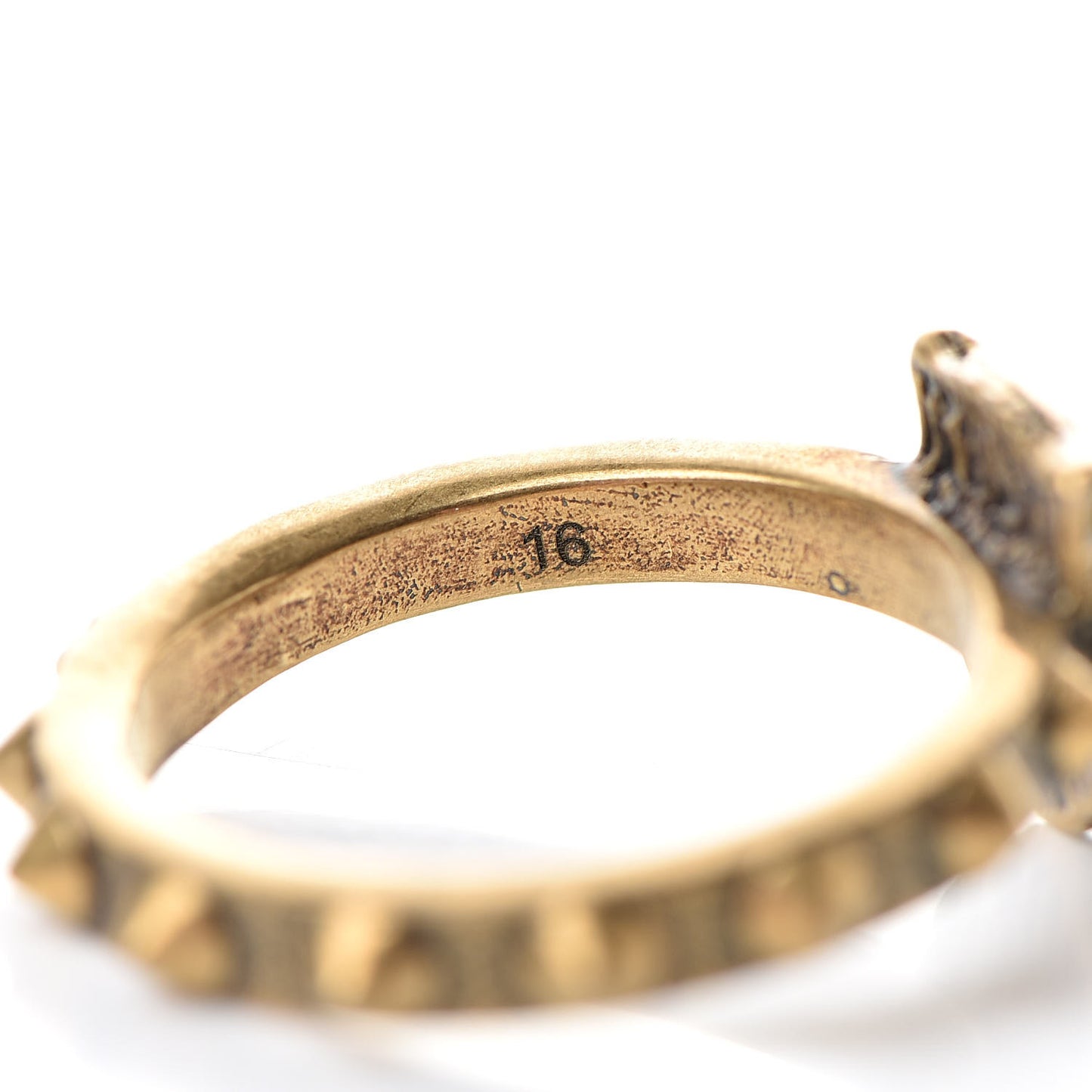 Metal Feline Head Ring 16 Aged Gold