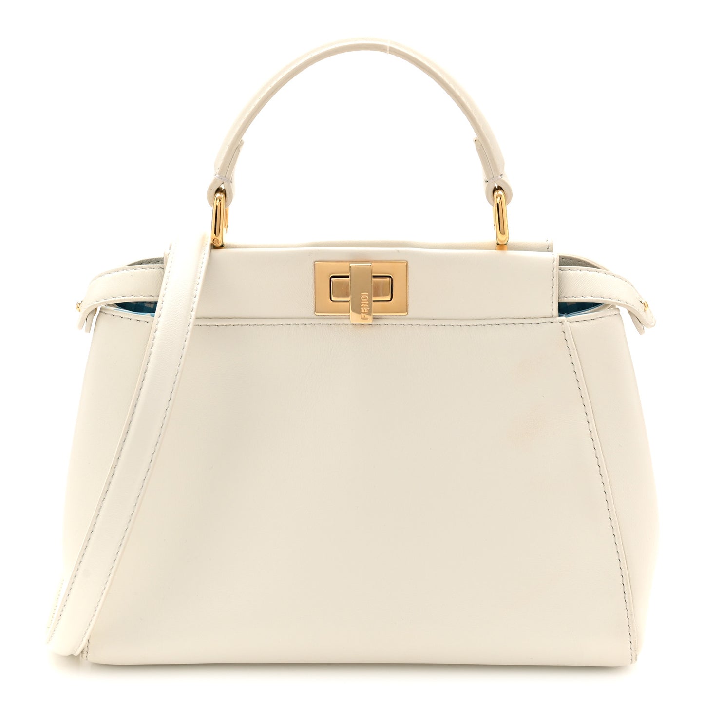 Nappa Vitello Gingham Printed Mini Peekaboo Iconic Satchel White Ice Light Blue