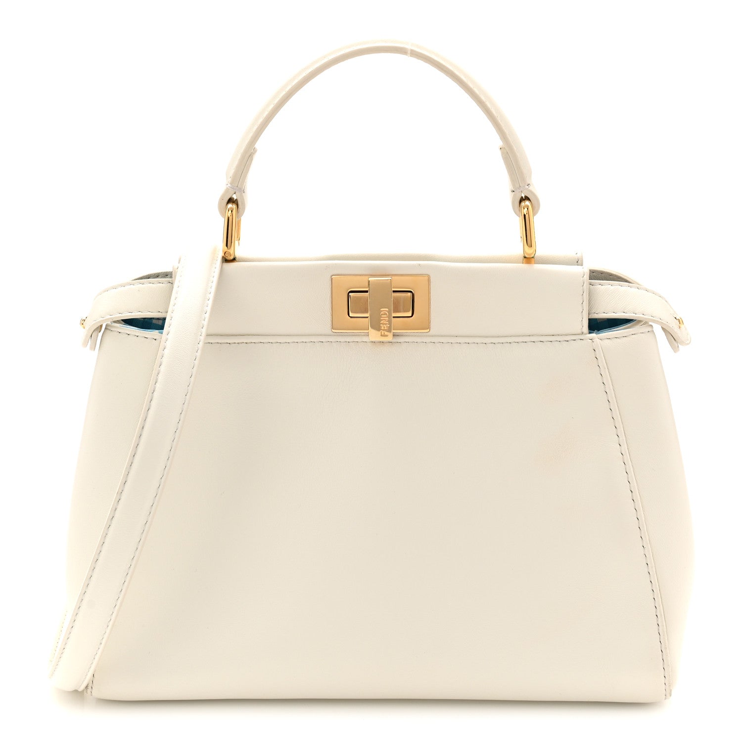 Fendi Nappa Vitello Gingham Printed Mini Peekaboo Iconic Satchel White Ice Light Blue 2 of 25